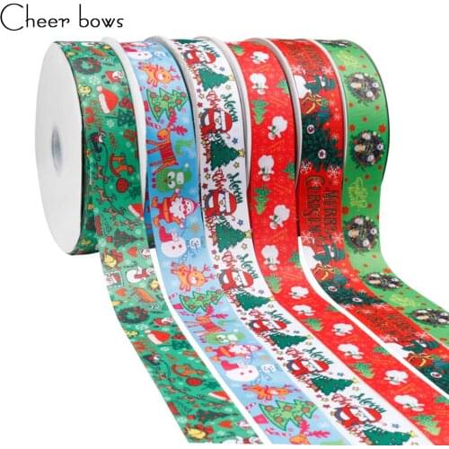 2Y/lot 38mm Christmas Grosgrain Ribbon For Tree Snowman Printed Christmas Theme DIY Handmade Materials DIY Hairbows Accessories