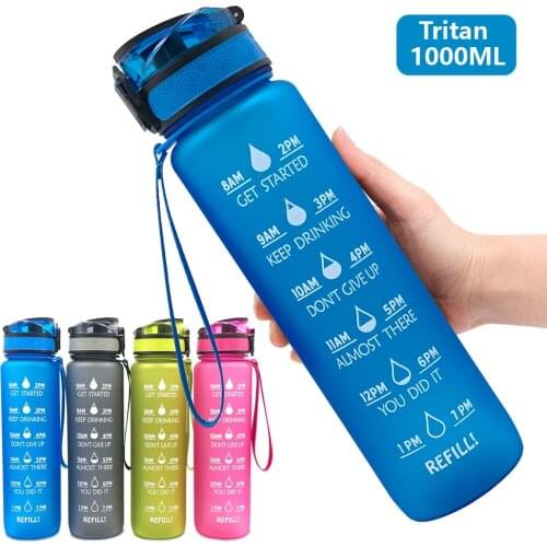 1000ML Frosted Macarone Water Bottle with Bounce Cover Tritan BPA Free 24hour Drinkware Protein Shaker Hiking Sport Space Bottle
