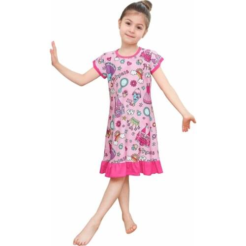 Flower Nightdress Little Teen Girl Nightgown Pajamas Dresses Children Summer Soft Home Wear Clothes Kids Sleepwear Gecelik