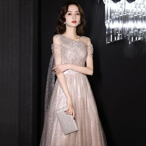 Elegant Sequins Applique Chiffon Evening Dress Cheongsam Back Bandage Prom Fomail Gown Vestidos De Noche