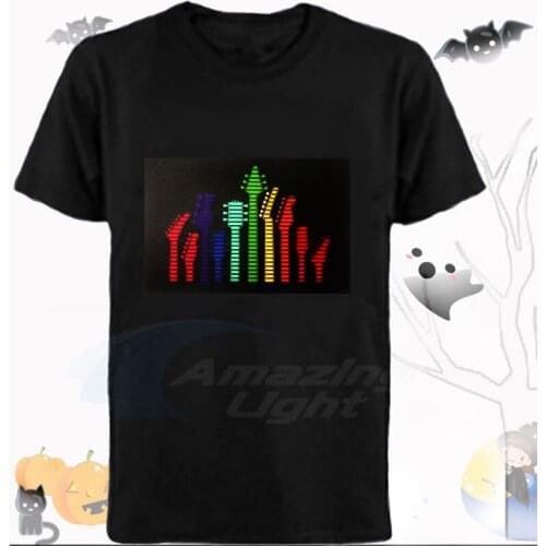 Party Carnival light up LED el panel t shirt Music rhythm sound activated flashing el panel t-shirt