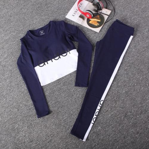 Yoga Set Women Crop Top Vest Shirts Seamless Leggings Striped Letter Pants Summer Sports Outfits Fitness Gym 2 Pieces Workout