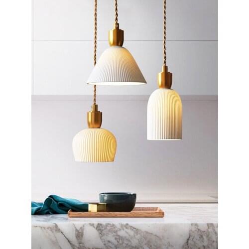 Nordic Brass Pendent Lamp Simple Dining Room Bathroom Mirror Front Bedroom Bedside Restaurant Ceramic Pendent Lighting White