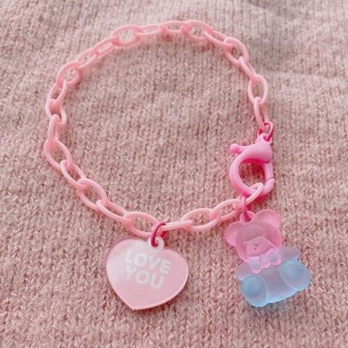 Cute Chain Bracelet For Girls Bear Pendent Bracelet Friendship Colorful Heart Adjustable Jewelry Accessories Wholesale 2021 Gift