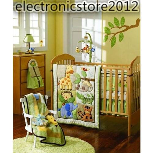 Fashion 4pcs Infant Baby Girl Nursery Crib Bedding Set Lion Giraffe Quilt Bumper Sheet Lovely Bedding Set For Newborn Baby