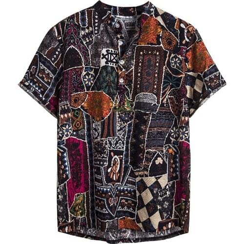 Fashion Vintage Shirts Men Short Sleeve Hawaiian Shirt Beach Flower Shirt Turtleneck Cardigan Shirt Tops Blusas T Shirt For Men