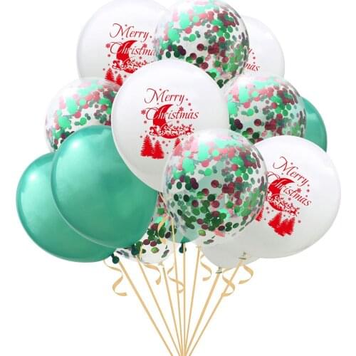 15pcs/set Green Red Cartoon Santa Claus Happy New Year Balloons Set DIY Latex Confetti Ballons Merry Christmas Party Ballons