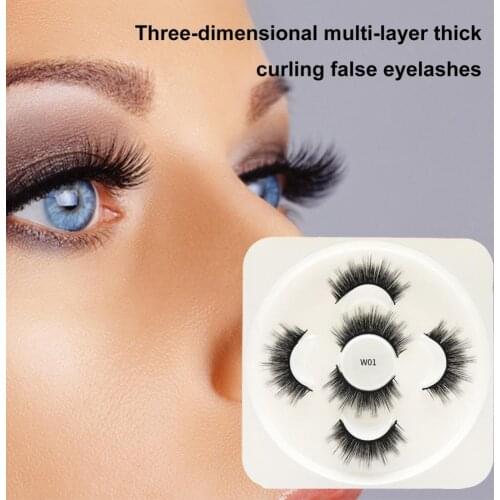 3Pairs A(W01)/B(807) False Eyelashes Easy to Remove Waterproof Fiber Lotus Plate Makeup Extensions Eye Lashes for Dressing Room