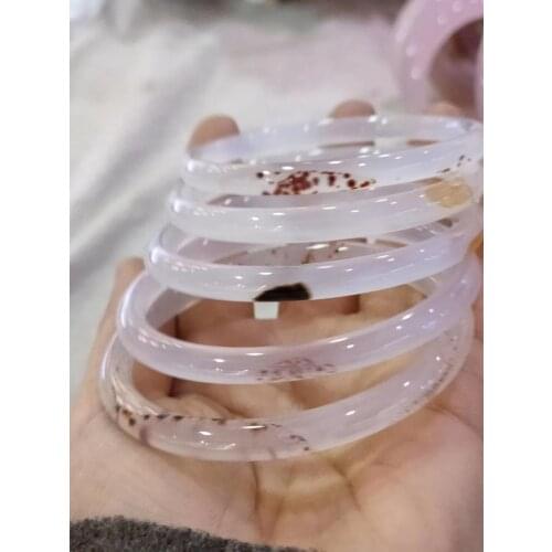 Natural cuff white ice Ocean Chalcedony round BEAUTIFUL sweet women lady charm bangle bracelet luck Bangles Lady Party Gift