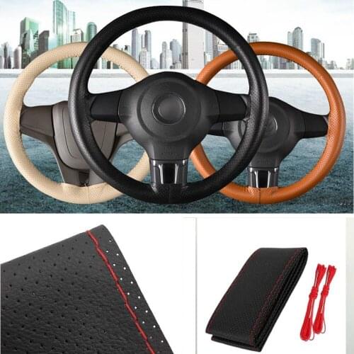 38cm Steering Wheel Covers Soft Artificial Leathe Braid With Needles and Thread fiber leather Diameter Car Styling Covers