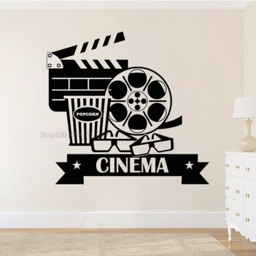 Cinema Film Wall Stickers Vinyl Creative Movie Camera Popcorn Glasses Decor Filming Screening Room Removable Decal CN451