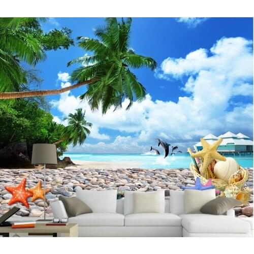 Custom 3d wallpaper Seascape Dolphin Beach Seashell Background Wall photo 3d wallpaper living style wallpaper