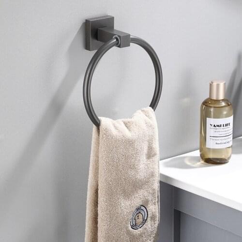 Affirmative grey square towel ring European bathroom space aluminum towel ring