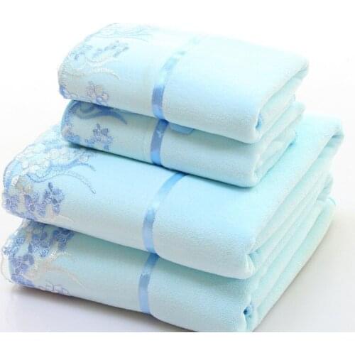 Drop ship 3pcs/set Lace Border Embroidery Microfiber bath towel set toalha de banho 1pc bath towel+2pcs face towels Bathroom Set