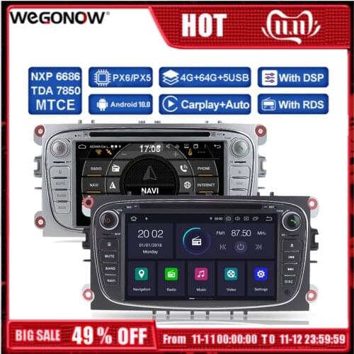 PX6 DSP HD IPS Android 10 4GB RAM Car Multimedia GPS Bluetooth wifi Car DVD Player For Ford Focus Mondeo Focus C-MAX S-MAX Kuga