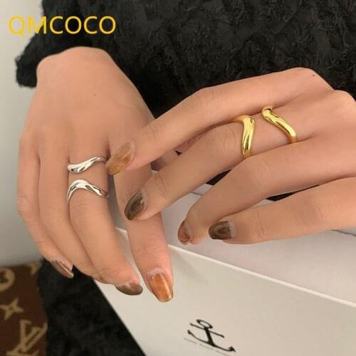 QMCOCO 925 Silver Simple Double Smooth Surface Open Adjustable Ring For Woman Trend Vintage Handmade Jewelry Gift