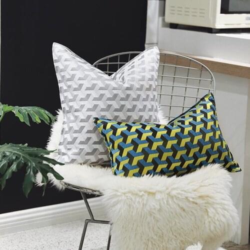 Luxury Jacquard Cushion Cover Skinny Silk Waist Pillowcase High Quality Geometric Plaid Chinoiserie Style Home Deco Pillow Cases