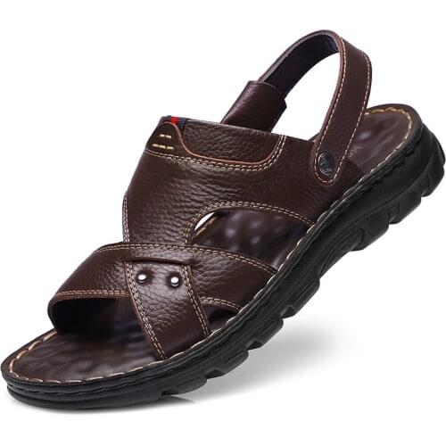 2021 New Old Men Leather Designer Sandals Summer Lightweight Non-slip Wear Dad Shoes Wants Outdoor Beach Male Casual Shoes