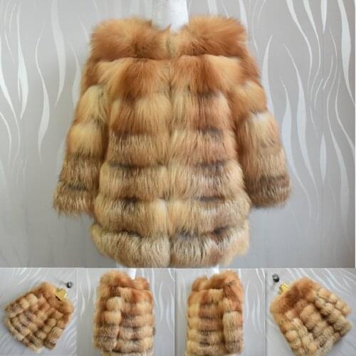 2020 Natural Fox Fur Red fox Coat Womens Short Winter Beautiful 100% Real Fox Fur Genuine Leather Keep Warm Fashion