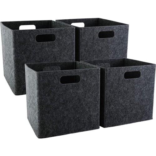 Foldable Storage Squares 4 Pack, Square Storage Bins with Dual Handles, Felt Storage Baskets for Square