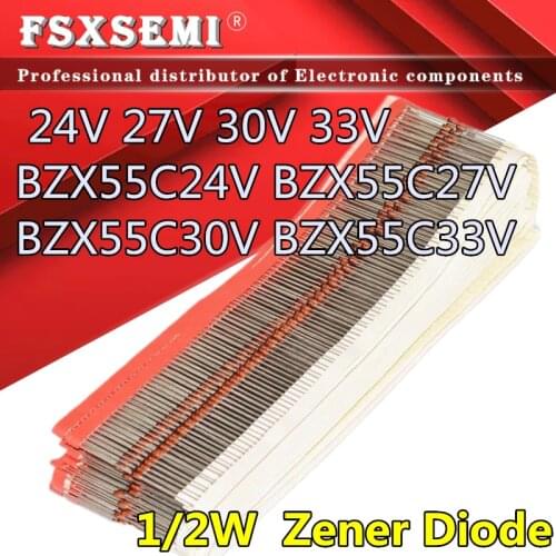 100pcs 1/2W Zener Diode 0.5W 24V 27V 30V 33V BZX55C24V BZX55C27V BZX55C30V BZX55C33V