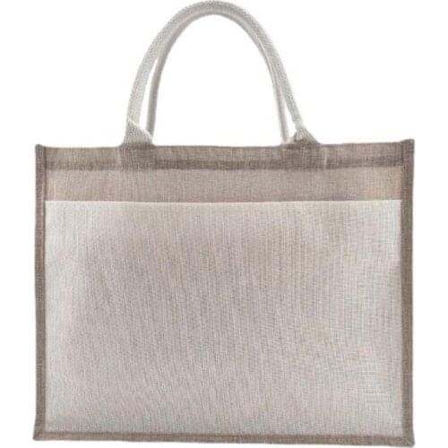 3pcs Sublimation DIY White Blank Jute Large Capacity Horizontal Fund Handbag