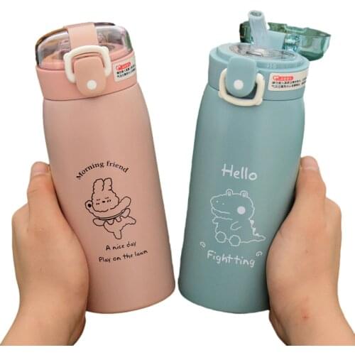 Thermos Mug Straw Vacuum Flasks 304 Stainless Steel Students Gifts Cartoon Travel Thermal Water BottleTumbler Cute Thermocup