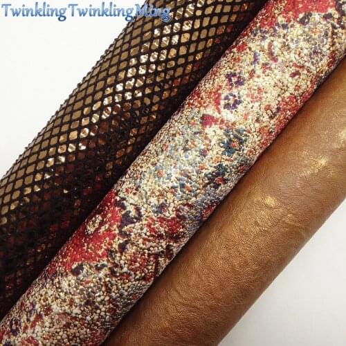 GOLD Glitter Fabric, Metallic Faux Fabric, Snake Synthetic Leather Fabric Sheets For Bow A4 21x29CM Twinkling Ming XM846