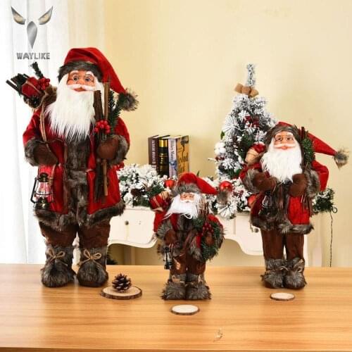 WAYLIKE 30/45/60Cm Christmas Large Santa Claus Dolls Ornaments Standing Santa Figurine Doll Christmas Home Decoration Kids Gift