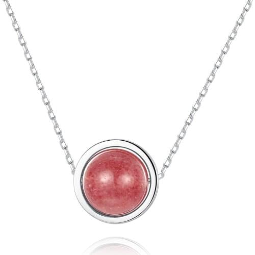 Silver Jewelry 100% 925 Sterling Silver Jewelry Necklace With Strawberry Quartz Stone