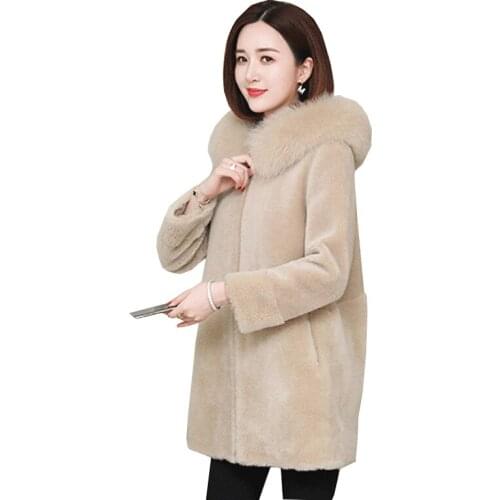 Imitation fur particle lambswool jacket women medium-length new winter thicken loose plus size parka hooded coat Female overcoat