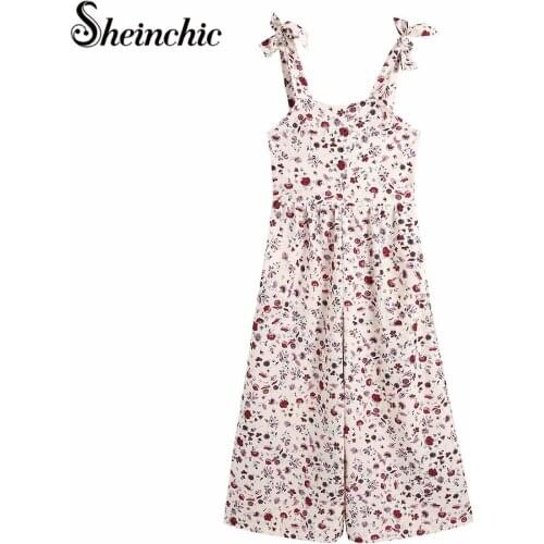 Women Elegant Floral Printed Jumpsuits Vacation Bohemian Spaghetti Strap Wide Leg Playsuits 2021 Spring High Street Rompers