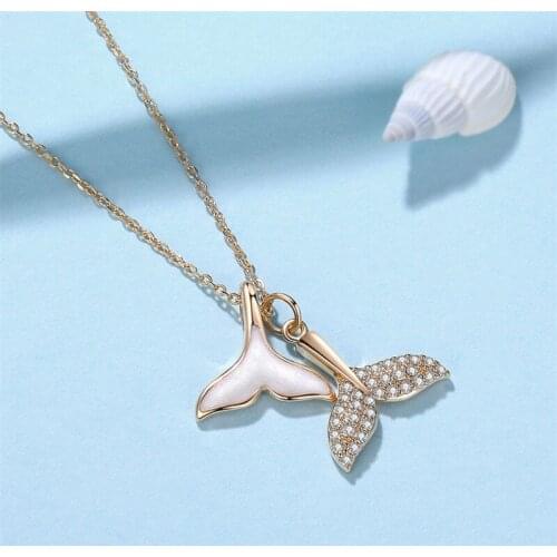 925 Sterling Silver Crystal Shell Mermaid Tail Charm Pendant Choker Necklace For Girl Women Statement Wedding Jewelry dz581