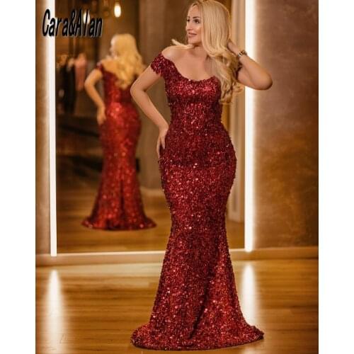 Elegant Burgundy Prom Dresses Sequin Off the Shoulder Mermaid Evening Gowns for Women Custom Made robe de soirée femme 2021