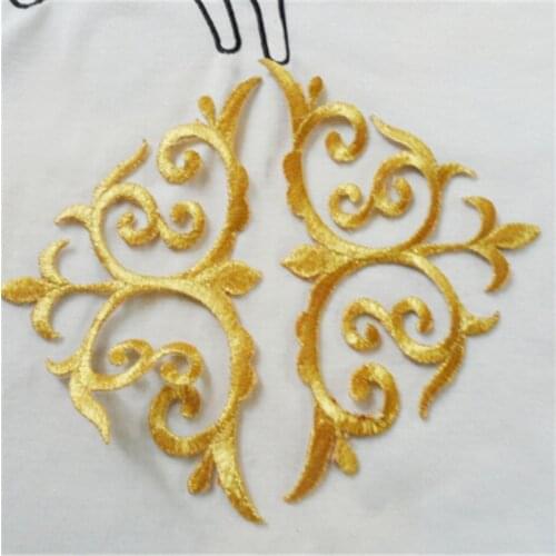 10Pair Gold 10X 16cm Hot-fix Baroque Garments Lace Applique Flower Floral Motif Venise Venice Lace Applique DIY Accessory BD0216