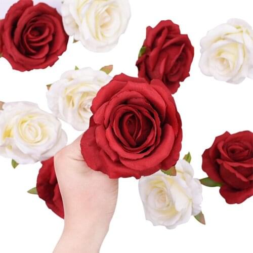 10pcs 10cm Silk Rose Artificial Flower Head DIY Wreath Scrapbook Accessories Wedding Party Home Fake Flower Decoration