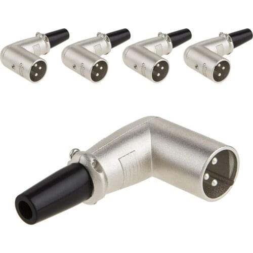 [2-5-Pack] 3 Pin XLR Solder, Right Angle Microphone Line Male Connector