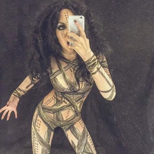 2020 Mummy Black 3D Printed Sexy Jumpsuit DJ Singer Dancer Costume Nightclub Party Performance Stage Wear Halloween Clothing