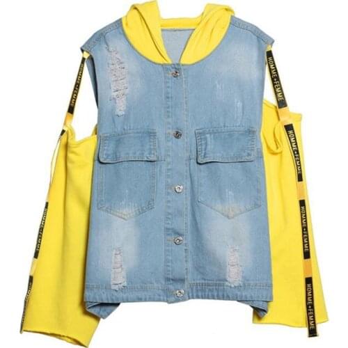 2020 Hollow Personality Hole Hooded Cowboy Short Jacket Female Loose Jacket Free Shipping