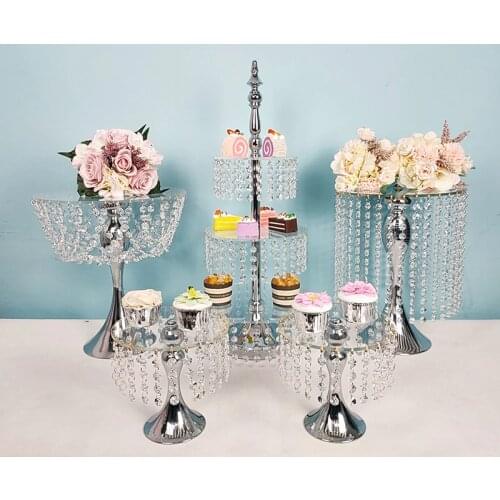 5pcs /lot Gold Acrylic Cake Stand Wrought Iron Exquisite Cake Rack Base Dessert Wedding Party Table Candy Bar Table Decor