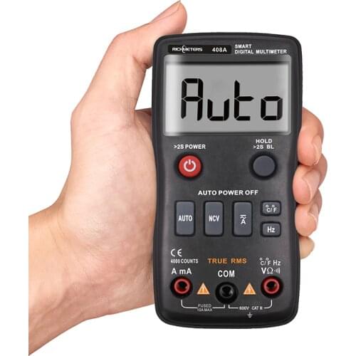 RM408A Digital Multimeter True RMS with Temperature Tester 4000 Counts Auto-Ranging AC/DC Transistor Voltage Meter