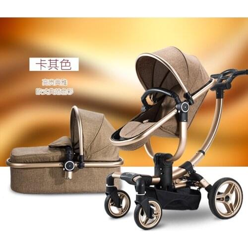 V815 Baby Stroller 2 In 1 Stroller Handrail Leather Two-way Stroller High Landscape Stroller Can Sit on A Lying Cart