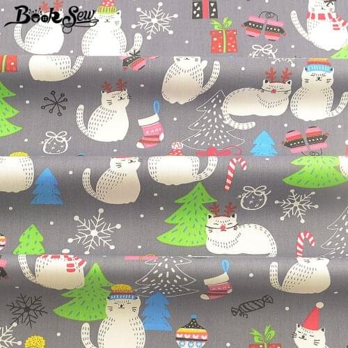 Booksew Baby Fabric Dye 100% Cotton Gray Tissue Fat Quarter Patchwork Sewing Material Textile Printed Christmas Cartoon Cat Type