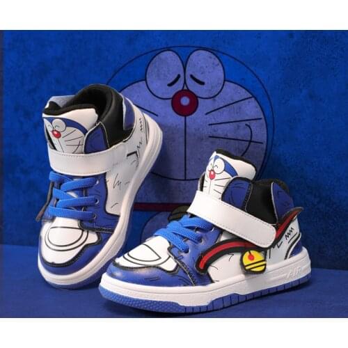 Children Doraemon Sneaker Kids Cartoon Sports Shoes Girls Boys PU Leather Surface Sport Anti-slip Breathable Shoes 26-37