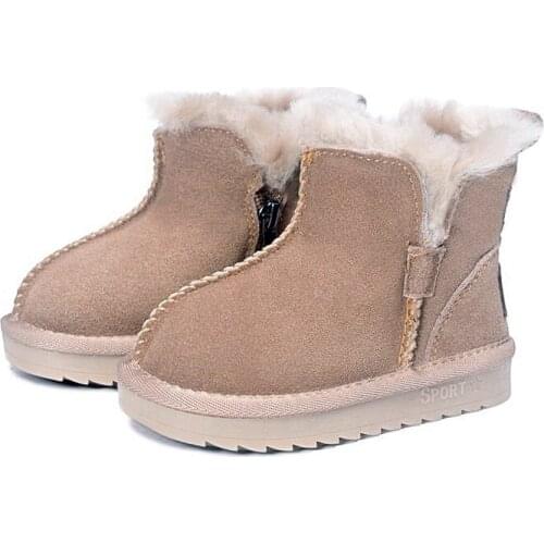 2020 New Winter Children Snow Boots Genuine Leather Wool Girls Boots Plush Boy Warm Shoes Fashion Kids Boots Baby Toddler Shoes