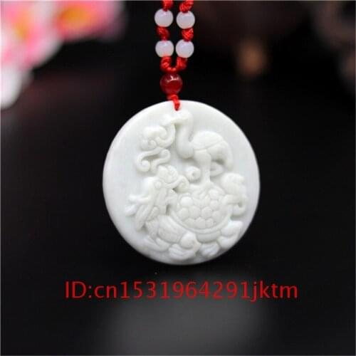 Dragon Charm Jade Carved Gifts Fashion Necklace Turtle Amulet Men Pendant for Jewelry White Accessories Natural Crane Chinese