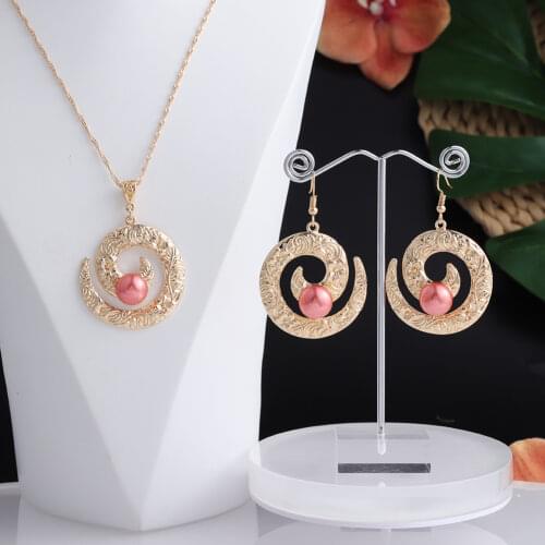 Cring Coco Spiral Earrings Necklace Set Hawaiian Beach Jewelry Sets Womens Fashion Round Pearl Pendant Necklaces for Women 2021