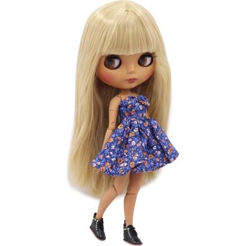 ICY DBS Blyth Doll joint body dark skin matte face golden hair with bangs 30cm 1/6 bjd toy