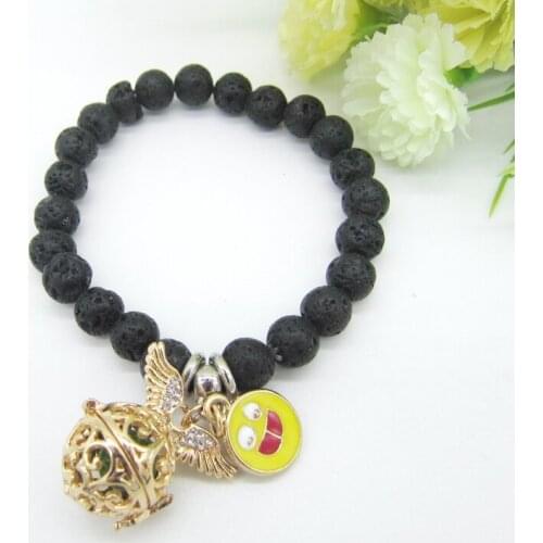 Different Stories Fashion Black Lava Beads with Wonderful Charms Openable Locket DIY Essential Oil Diffuser Bracelet