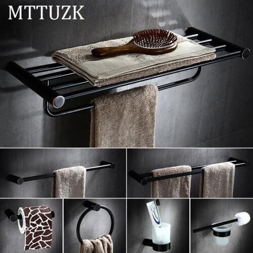 MTTUZK high quality Oil Rubbed Bronze Towel Rack,Towel Bar,Brass Black Hardware set,Robe Hooks,Toilet Brush Bathroom Accessories